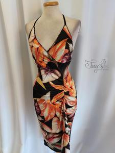 Dress Aida in orange leaves with black lace