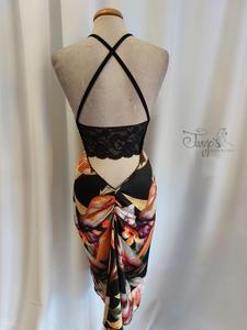 Dress Aida in orange leaves with black lace