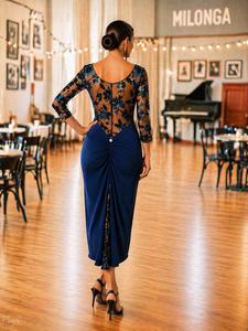 Abito Angeles bluette con pizzo ricamato