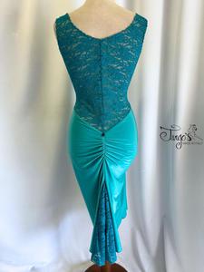 Abito Angeles in verde Tiffany e pizzo glitter