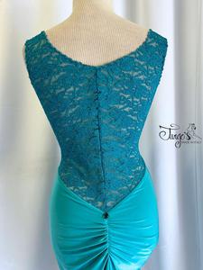 Abito Angeles in verde Tiffany e pizzo glitter