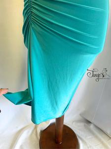 Abito Angeles in verde Tiffany e pizzo glitter