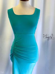 Abito Angeles in verde Tiffany e pizzo glitter