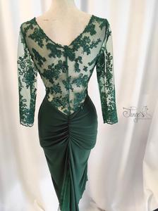 Dress Angeles dark embroidery green with sleevess