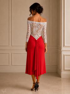 Abito Annabelle rosso e pizzo bianco