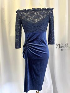 Abito Annette velluto blu e pizzo blu con glitter