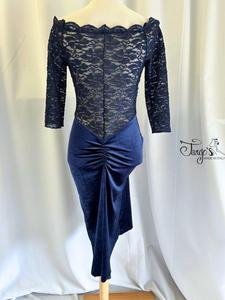 Abito Annette velluto blu e pizzo blu con glitter