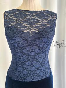 Annette dress in blue velvet and glitter lace- 6925e34adcd11