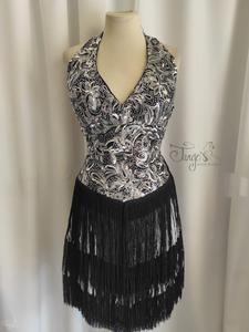 Dress Chiara paillettes and fringes, black and silver