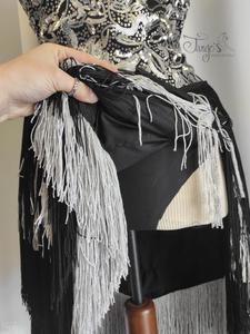 Dress Chiara paillettes and fringes, black and silver