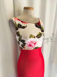 Dress Clara white with red and yellow roses