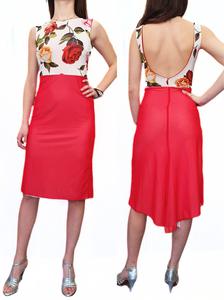 Dress Clara white with red and yellow roses