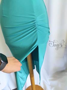 Abito Cosetta colore tiffany con manica drappeggiata