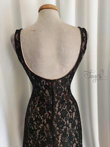 Dress Dafne in black lace and beige jersey