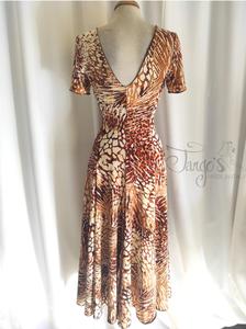 Flare dress Emilie in brown beige animalier fabric