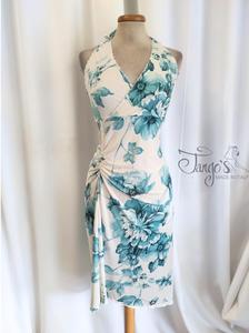 Abito Lory bianco con fiori Tiffany e turchese