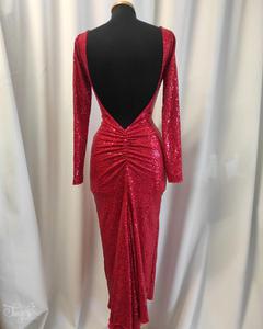 Abito Magali paillettes rosso con manica