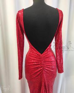 Abito Magali paillettes rosso con manica
