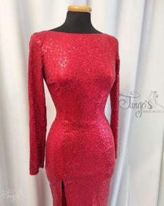 Abito Magali paillettes rosso con manica
