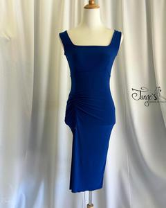 Abito Mercedes bluette in jersey e pizzo ricamato