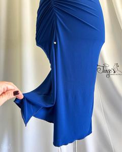 Abito Mercedes bluette in jersey e pizzo ricamato