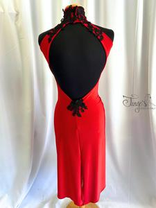 Michi dress in red jersey and black lace