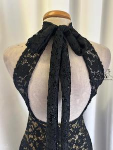 Dress Milena in gold jersey and black lace flared