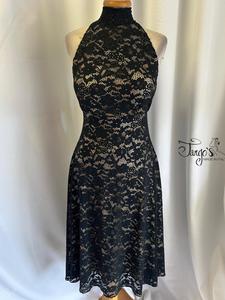 Dress Milena in gold jersey and black lace flared