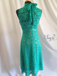 Dress Milena in gold jersey and black lace flared- 68693cdd7d8c6