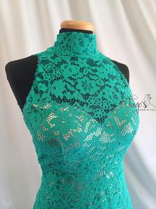 Dress Milena in gold jersey and black lace flared- 68693cdd7d8c6