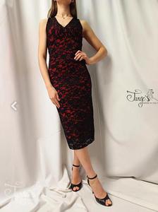Dress Olga in black lace with red linen