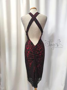 Dress Olga in black lace with red linen