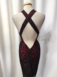 Dress Olga in black lace with red linen