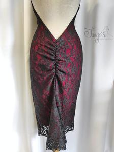 Dress Olga in black lace with red linen