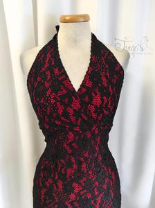 Dress Olga in black lace with red linen