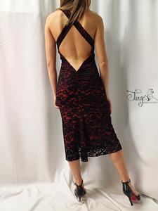 Abito Olga in pizzo nero e rosso