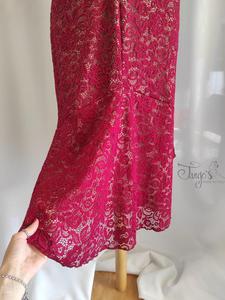 Dress Paloma dark red lace and nude jersey