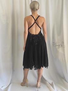 Dress Paulina black with silver strass and lace, with internal body