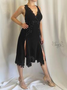 Dress Paulina black with silver strass and lace, with internal body
