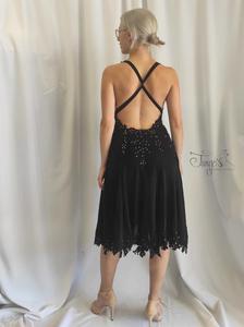 Dress Paulina black with silver strass and lace, with internal body