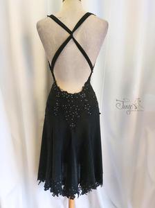 Dress Paulina black with silver strass and lace, with internal body