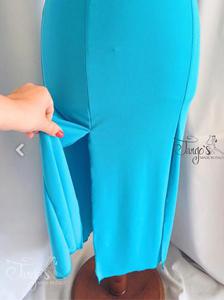 Abito robi in pizzo e jersey azzurro