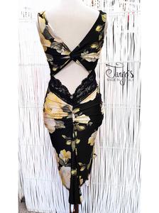 Dress Rosalba black with yellow roses