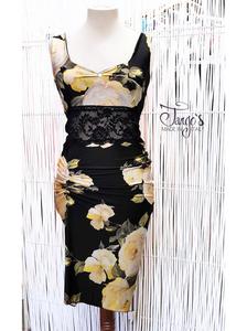 Dress Rosalba black with yellow roses