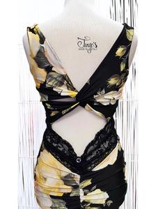 Dress Rosalba black with yellow roses