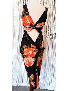 Dress Rosalba black with orange roses