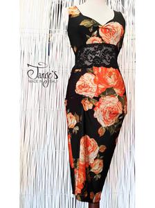 Dress Rosalba black with orange roses