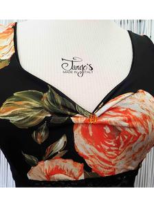 Dress Rosalba black with orange roses