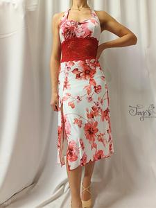 Abito Rosaria fantasia floreale e pizzo