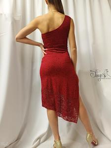 Abito Simon Monospalla pizzo bordeaux glitter